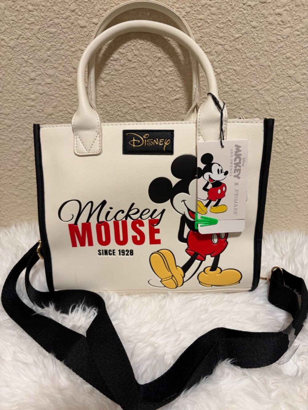 Disney Classic Mickey Mouse 90s Style QuiltedTote Bag White Black Crossbody NWT - Picture 3 of 8